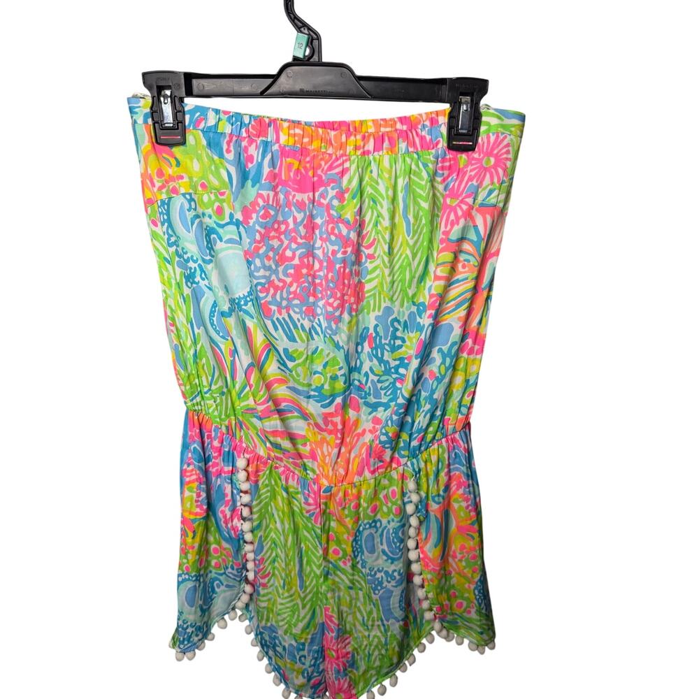 Lilly Pulitzer Seaspray Romper Lovers Coral Strapless Pom Pom Trim M